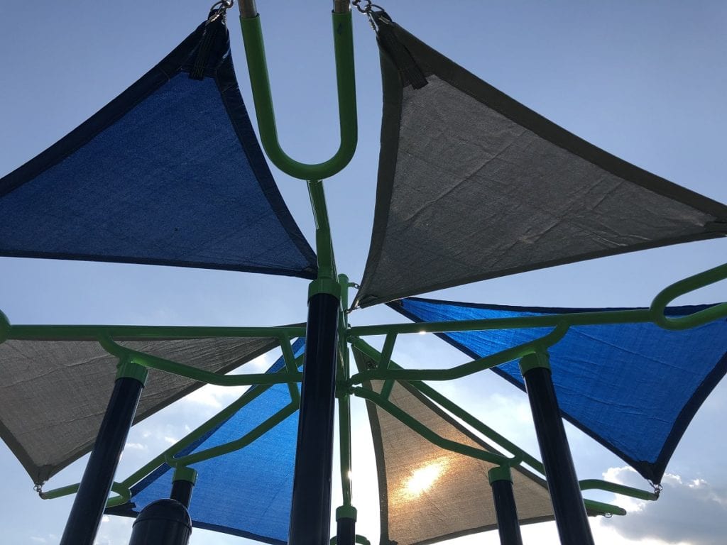 Blue and White Integrated Shades for a Playground