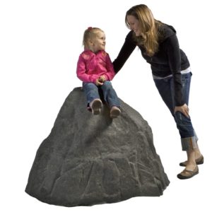 Mother and Child playing on Large Rubber Boulder